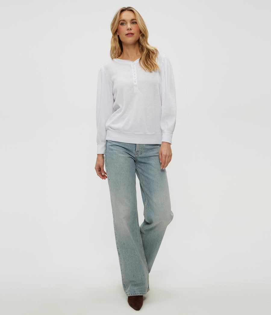 Sophy Thermal Henley in White Full Body View #WHITE