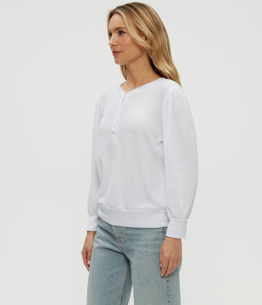 Sophy Thermal Henley in White Side View #WHITE