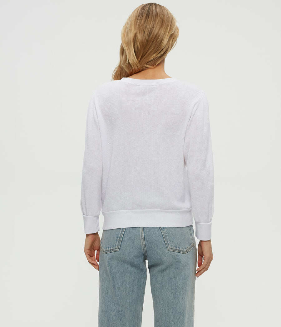 Sophy Thermal Henley in White Back View #WHITE