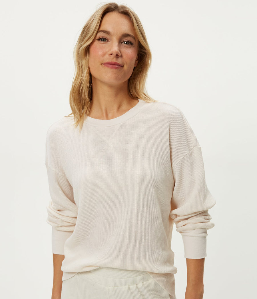 Keri Thermal Pullover in Chalk White Close Up View #CHALK