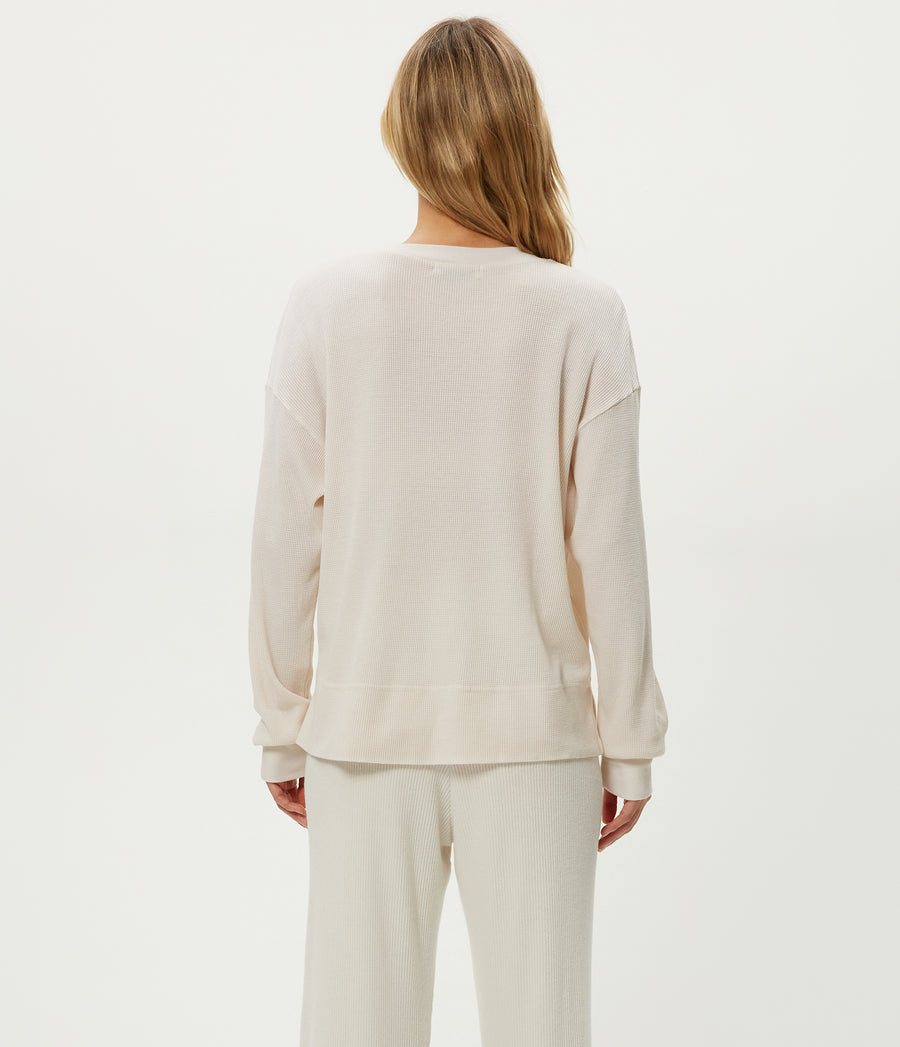 Keri Thermal Pullover in Chalk White Back View #CHALK
