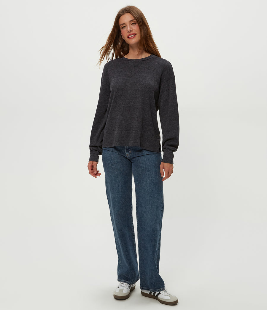 Keri Thermal Pullover in Charcoal Grey Full Body View #CHARCOAL