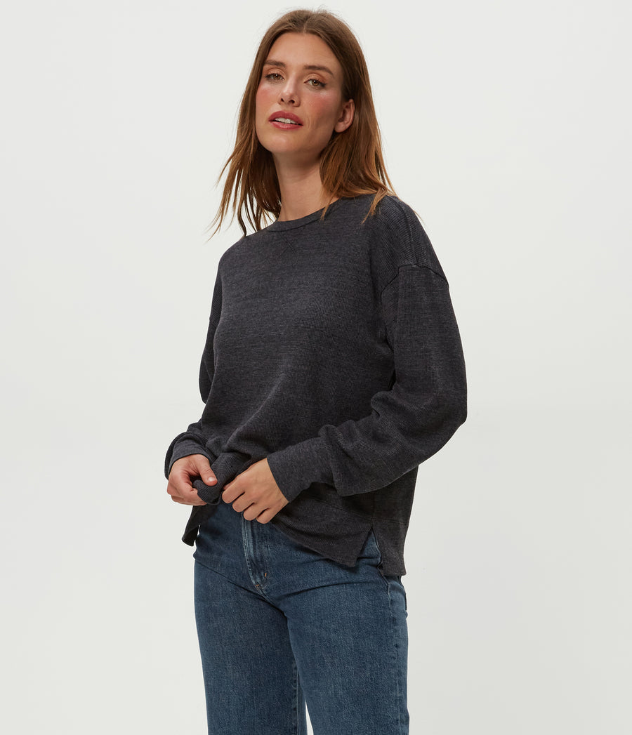 Keri Thermal Pullover in Charcoal Grey Side View #CHARCOAL