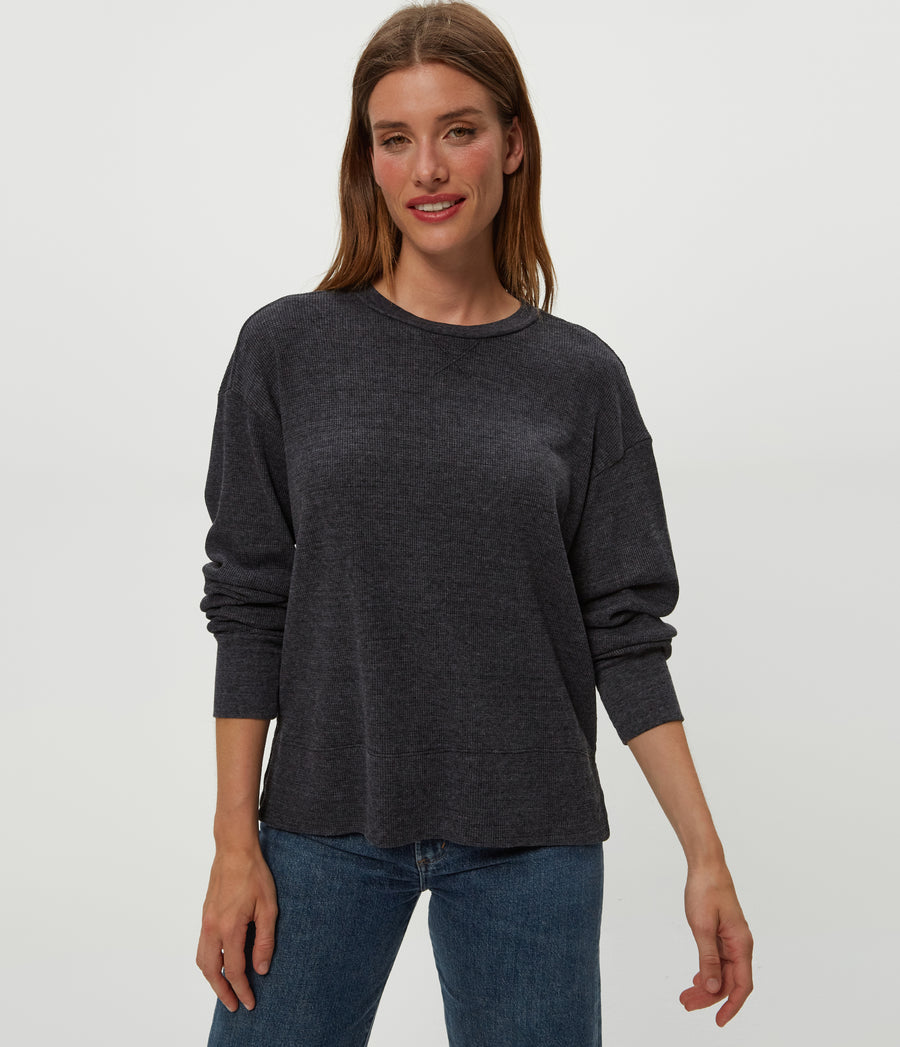 Keri Thermal Pullover in Charcoal Grey Close up View #CHARCOAL