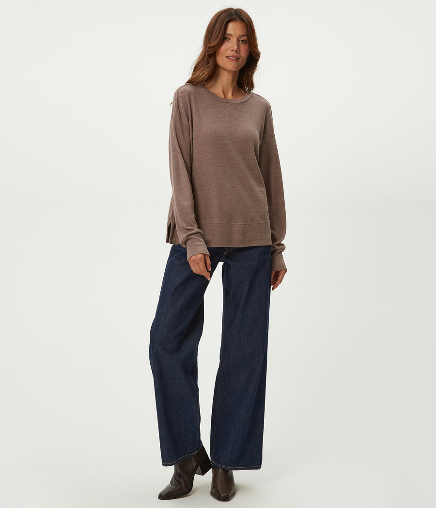 Keri Thermal Pullover in Cobblestone Brown Full Body View #COBBLESTONE