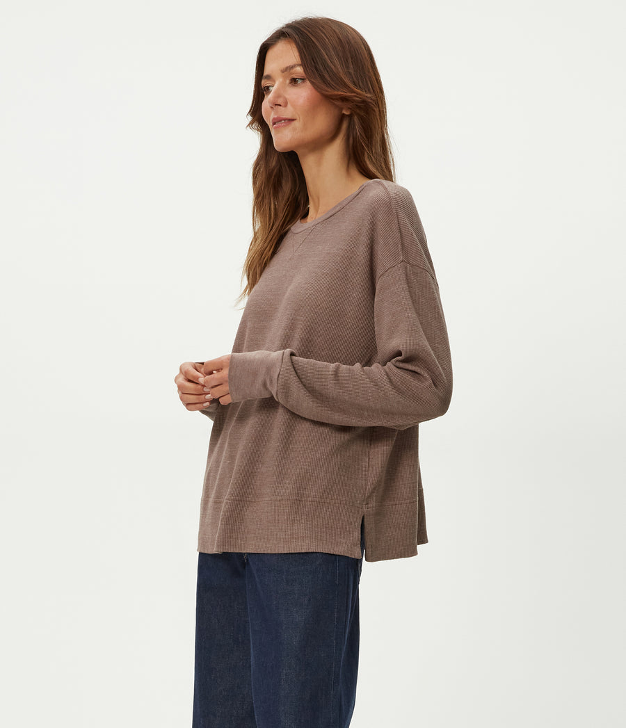 Keri Thermal Pullover in Cobblestone Brown Side View #COBBLESTONE