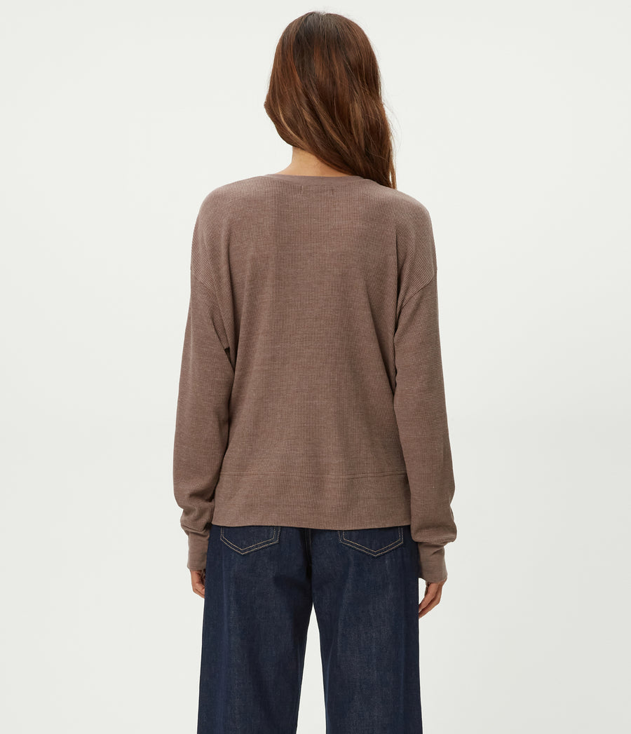 Keri Thermal Pullover in Cobblestone Brown Back View #COBBLESTONE