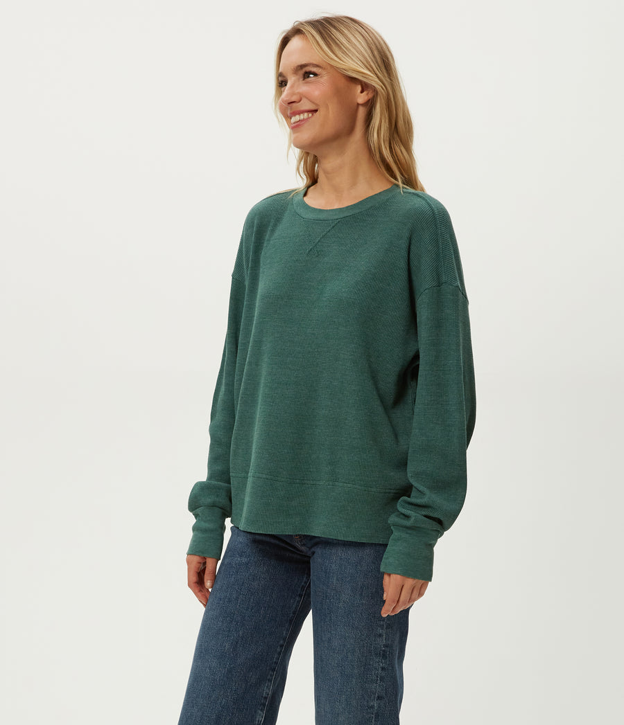 Keri Thermal Pullover in Emerald GREEN Side View #EMERALD