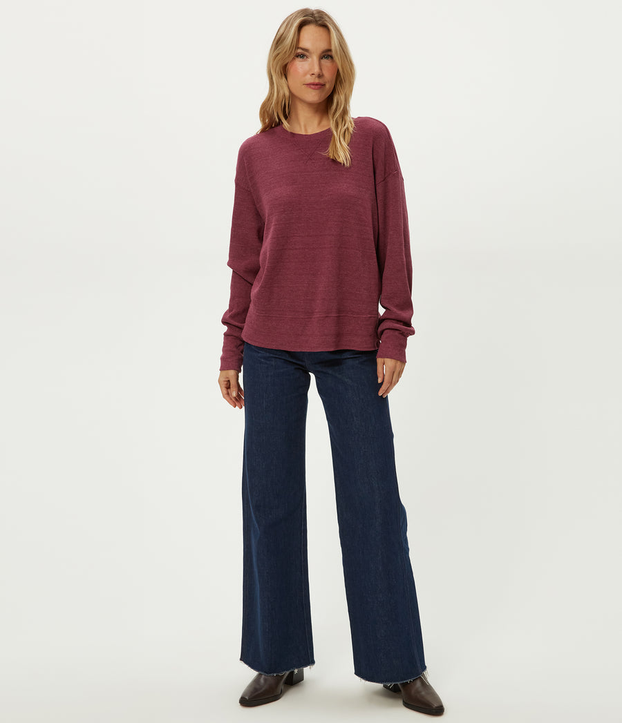 Keri Thermal Pullover in Garnet Red Full Body View #GARNET
