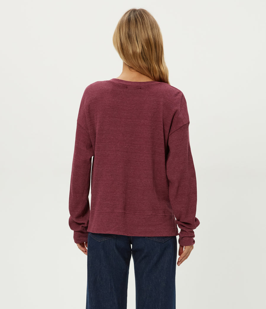 Keri Thermal Pullover in Garnet Red Back View #GARNET