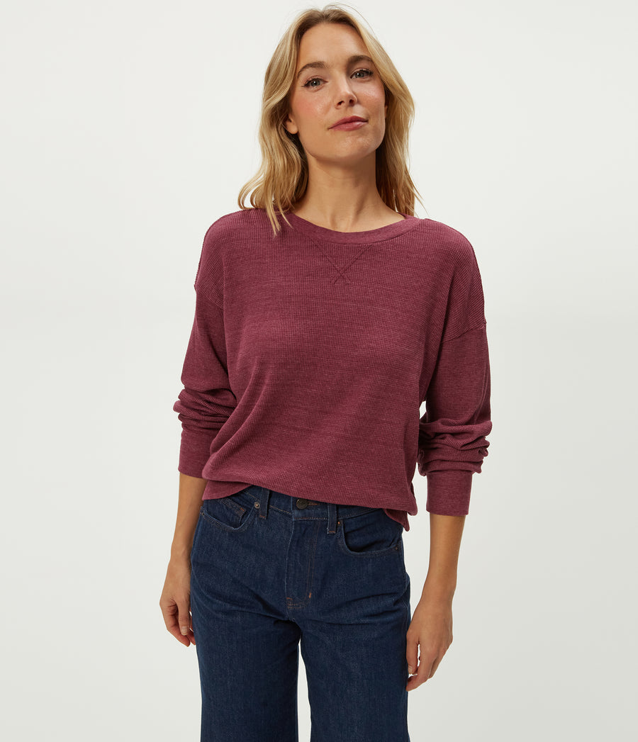 Keri Thermal Pullover in Garnet Red Close Up View #GARNET