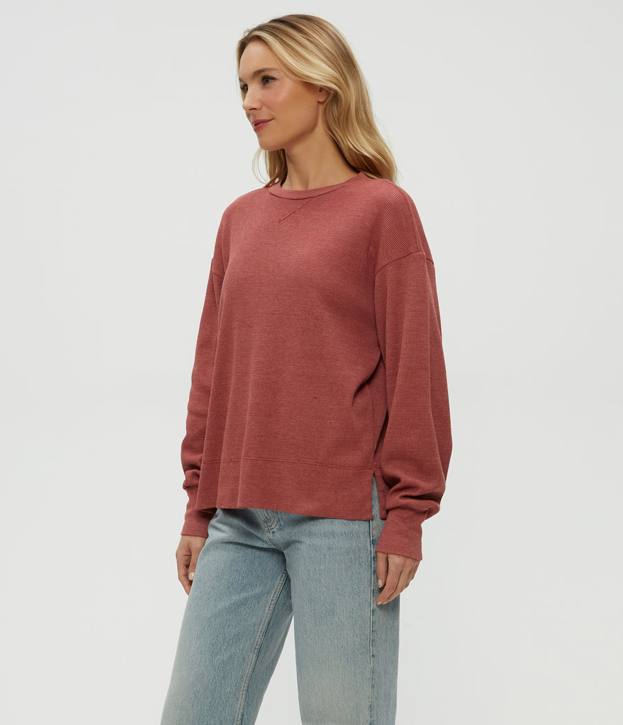 Keri Thermal Pullover in MUSE ORANGE Combo Side View #MUSE