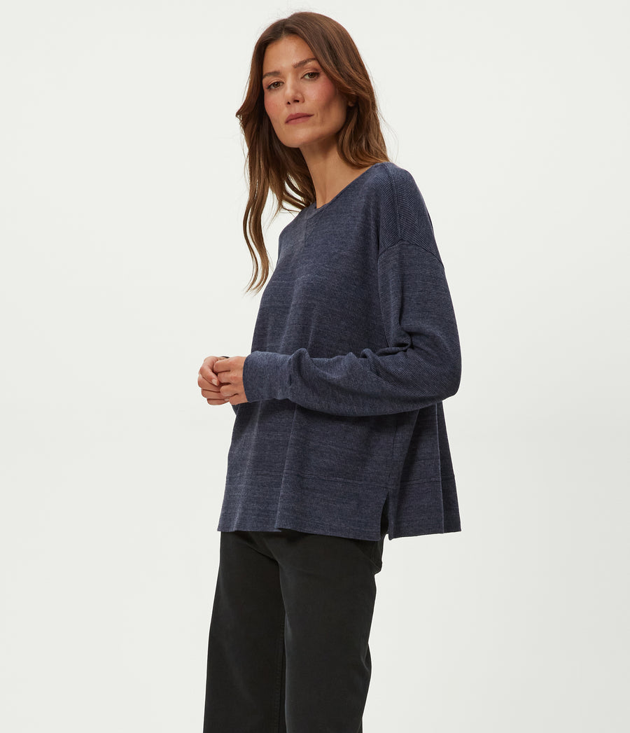 Keri Thermal Pullover in Nocturnal Blue Side View #NOCTURNAL