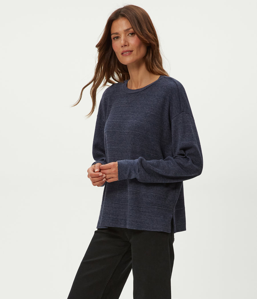 Keri Thermal Pullover in Nocturnal Blue Close Up View #NOCTURNAL