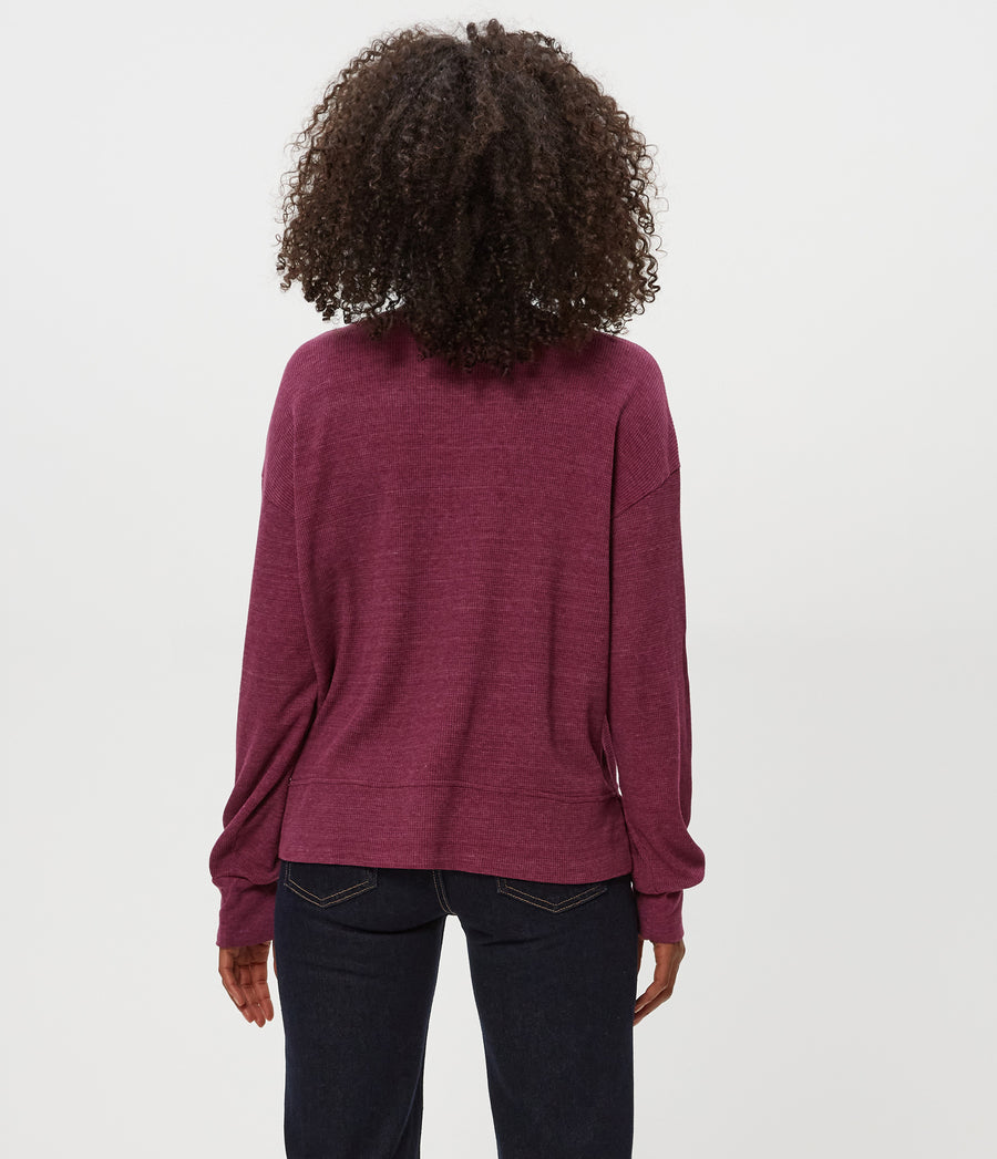 Keri Thermal Pullover in RUBY RED Combo Back View #RUBY