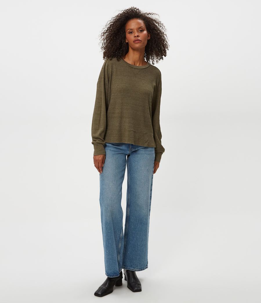 Keri Thermal Pullover in TOPIARY GREEN Full Body View #TOPIARY