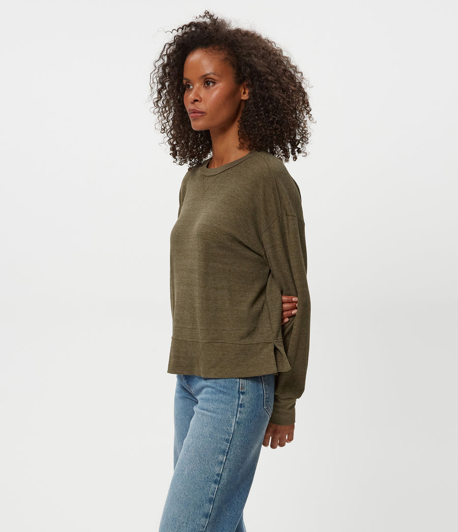 Keri Thermal Pullover in TOPIARY GREEN Side View #TOPIARY
