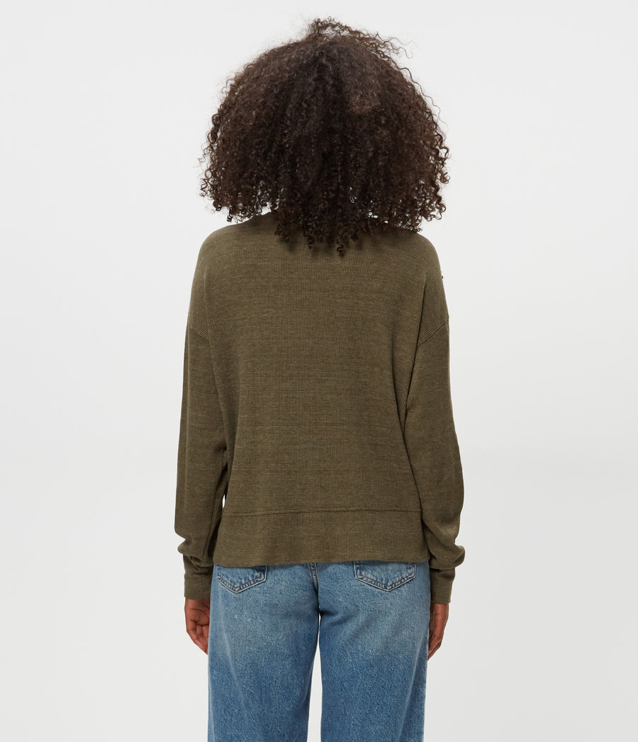 Keri Thermal Pullover in TOPIARY GREEN Back View #TOPIARY