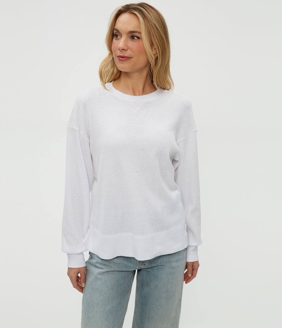 Keri Thermal Pullover in White Close up View #WHITE