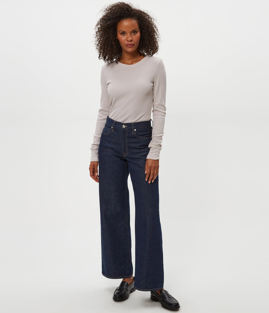 Juliet Thermal Tee in Cement Beige Full Body View #CEMENT