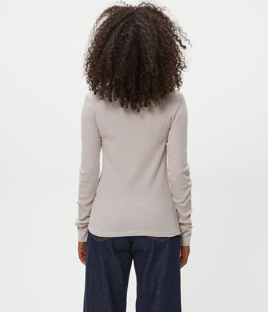Juliet Thermal Tee in Cement Beige Back View #CEMENT