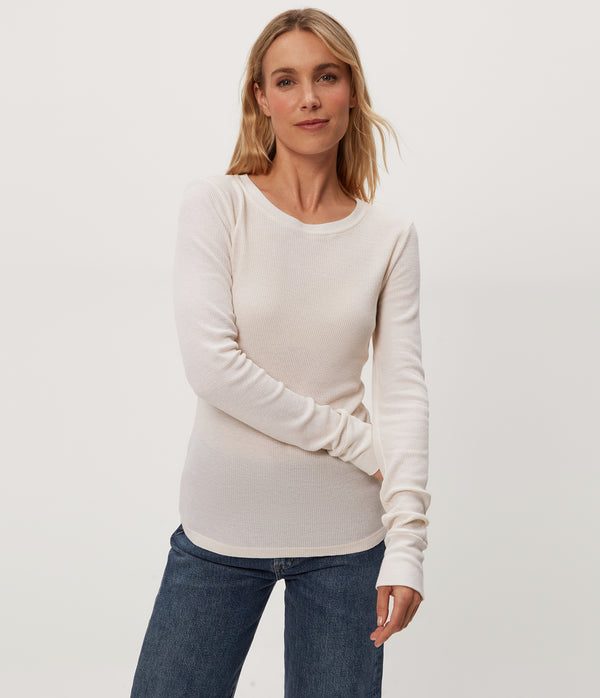 Juliet Thermal Tee in Chalk White Close Up View #CHALK