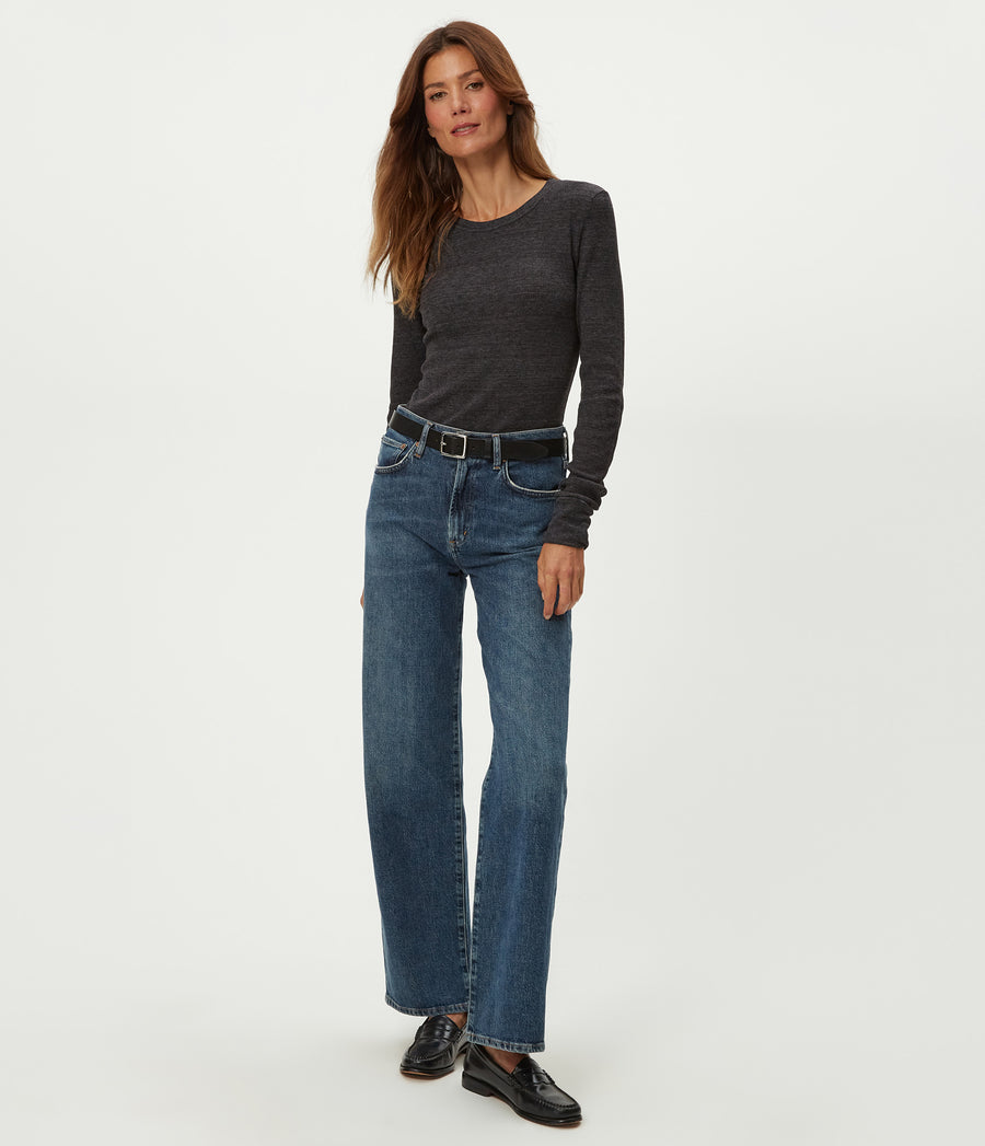 Juliet Thermal Tee in Charcoal Grey Full Body View #CHARCOAL