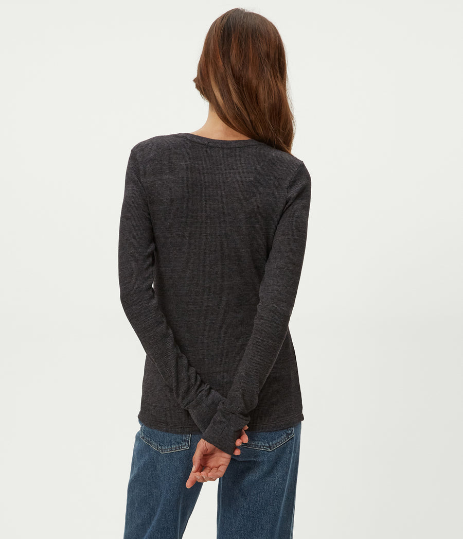 Juliet Thermal Tee in Charcoal Grey Full Body View #CHARCOAL