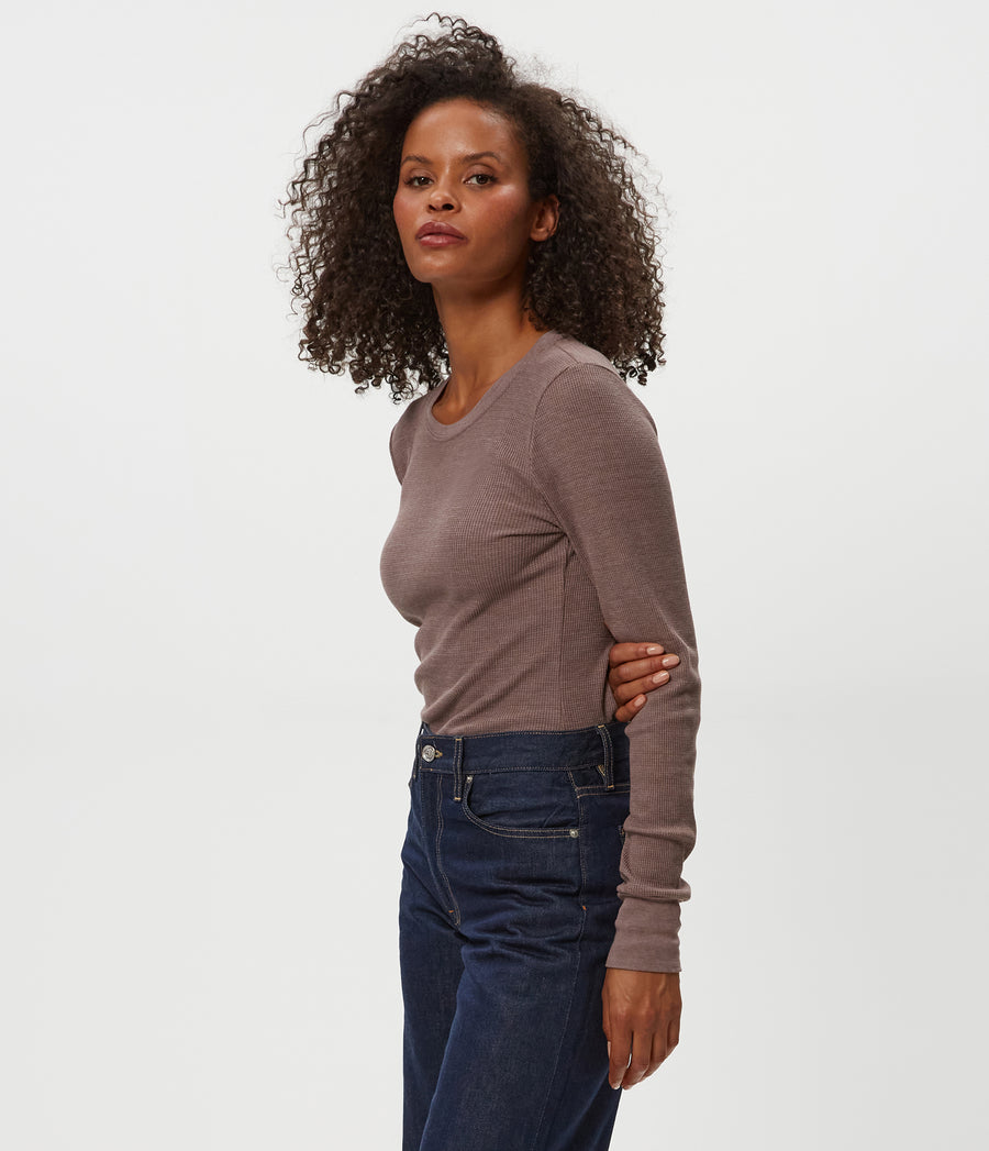 Juliet Thermal Tee in Cobblestone Brown Side View #COBBLESTONE