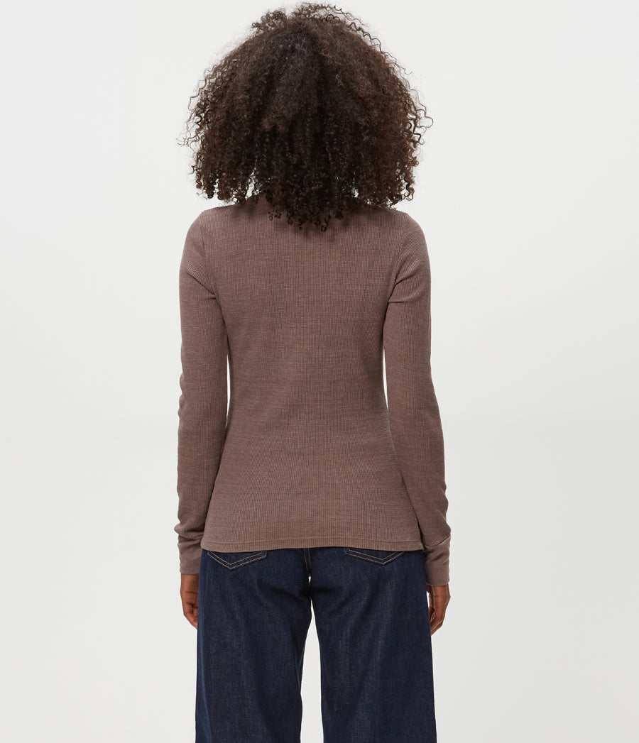 Juliet Thermal Tee in Cobblestone Brown Back View #COBBLESTONE