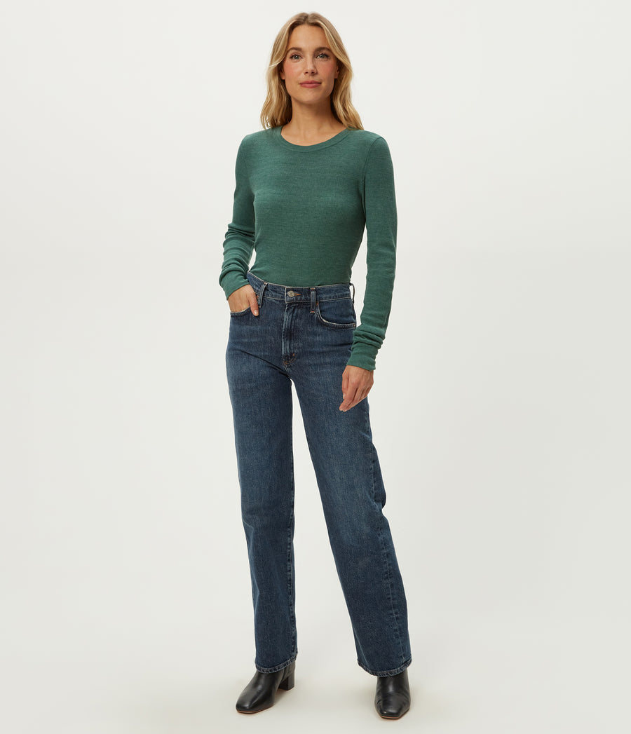 Juliet Thermal Tee in Emerald GREEN Full Body View #EMERALD