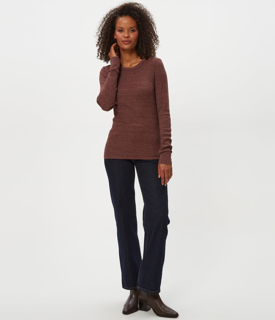 Juliet Thermal Tee in ESPRESSO Brown Full Body View #ESPRESSO