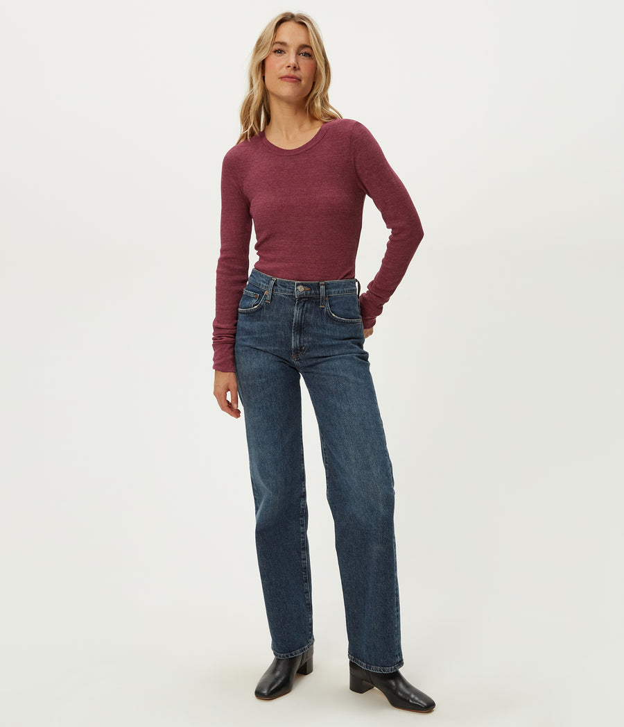 Juliet Thermal Tee in Garnet Red Full Body View #GARNET