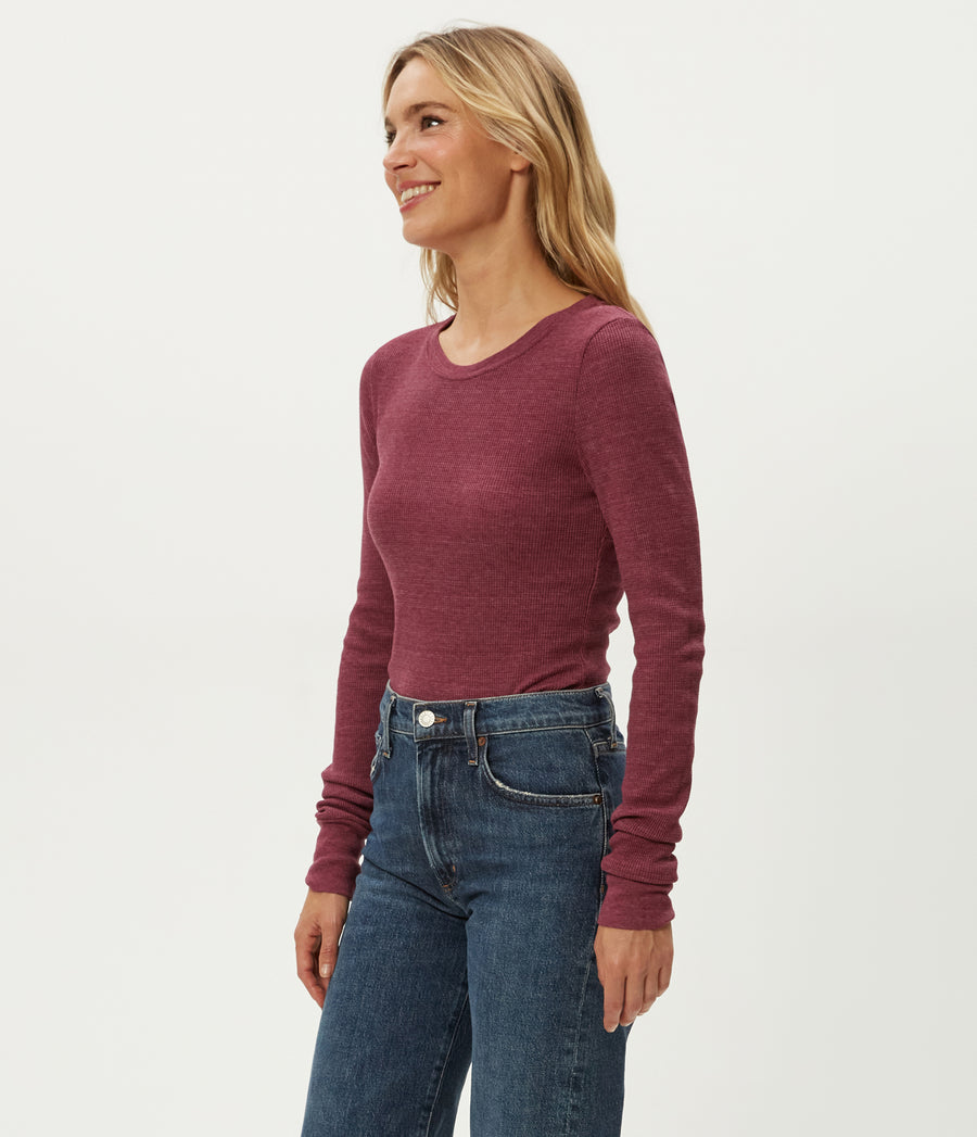 Juliet Thermal Tee in Garnet Red Side View #GARNET