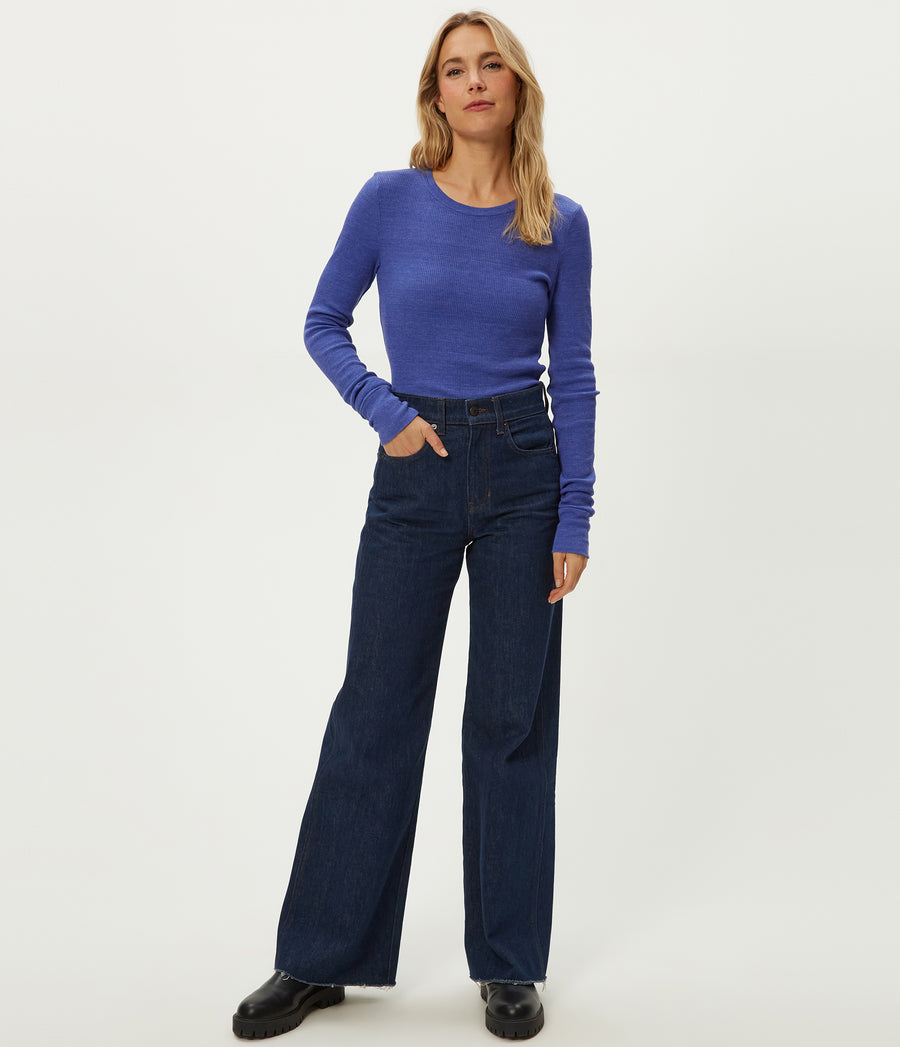 Juliet Thermal Tee in Lapis Blue Full Body View #LAPIS