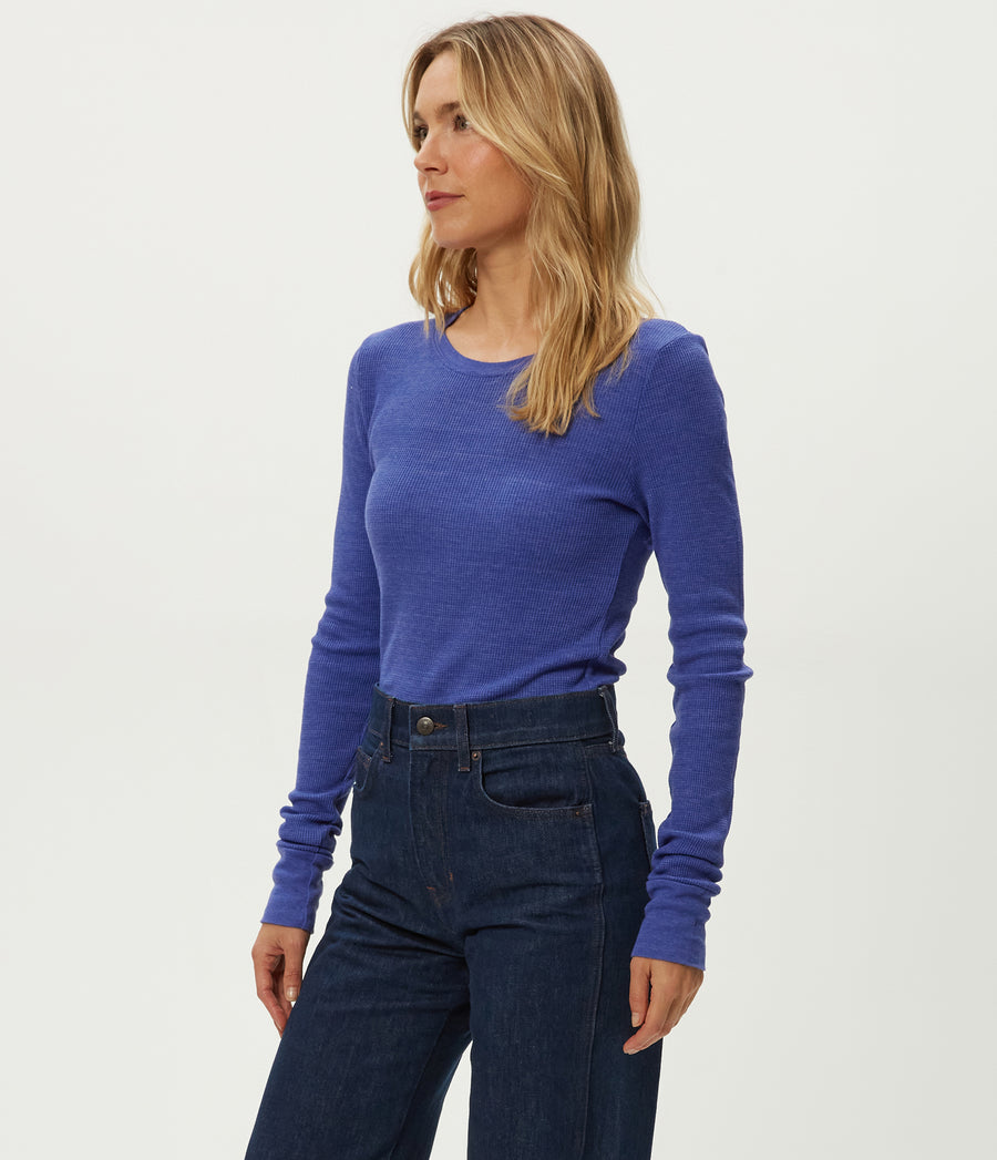 Juliet Thermal Tee in Lapis Blue Side View #LAPIS