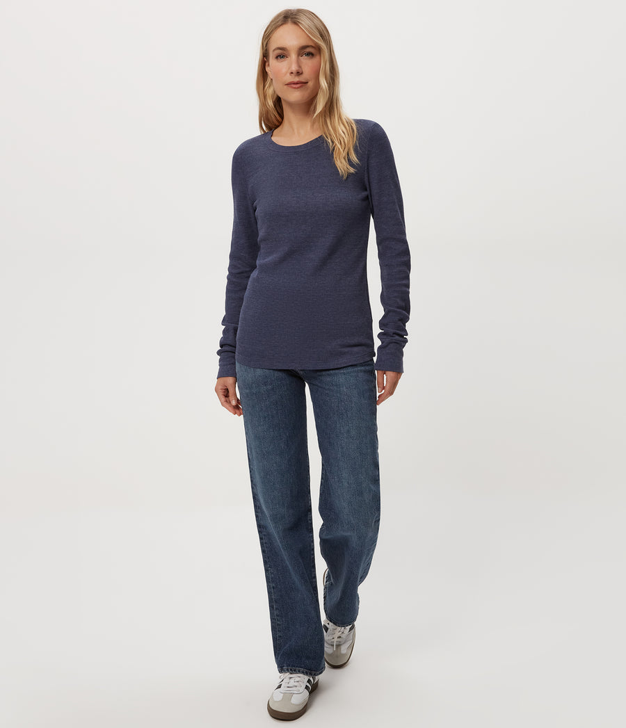 Juliet Thermal Tee in Nocturnal Blue Close Up View #NOCTURNAL