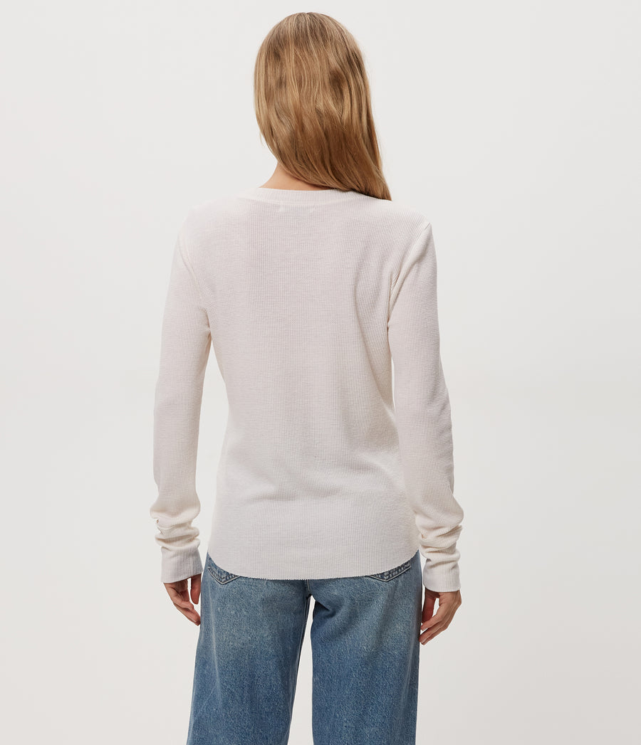 Regan Thermal Henley Tee in Chalk White Full Body View #CHALK