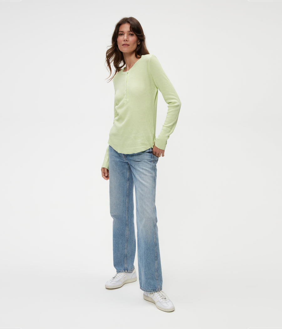 Regan Thermal Henley Tee in Dewdrop Green Full Body View #DEWDROP