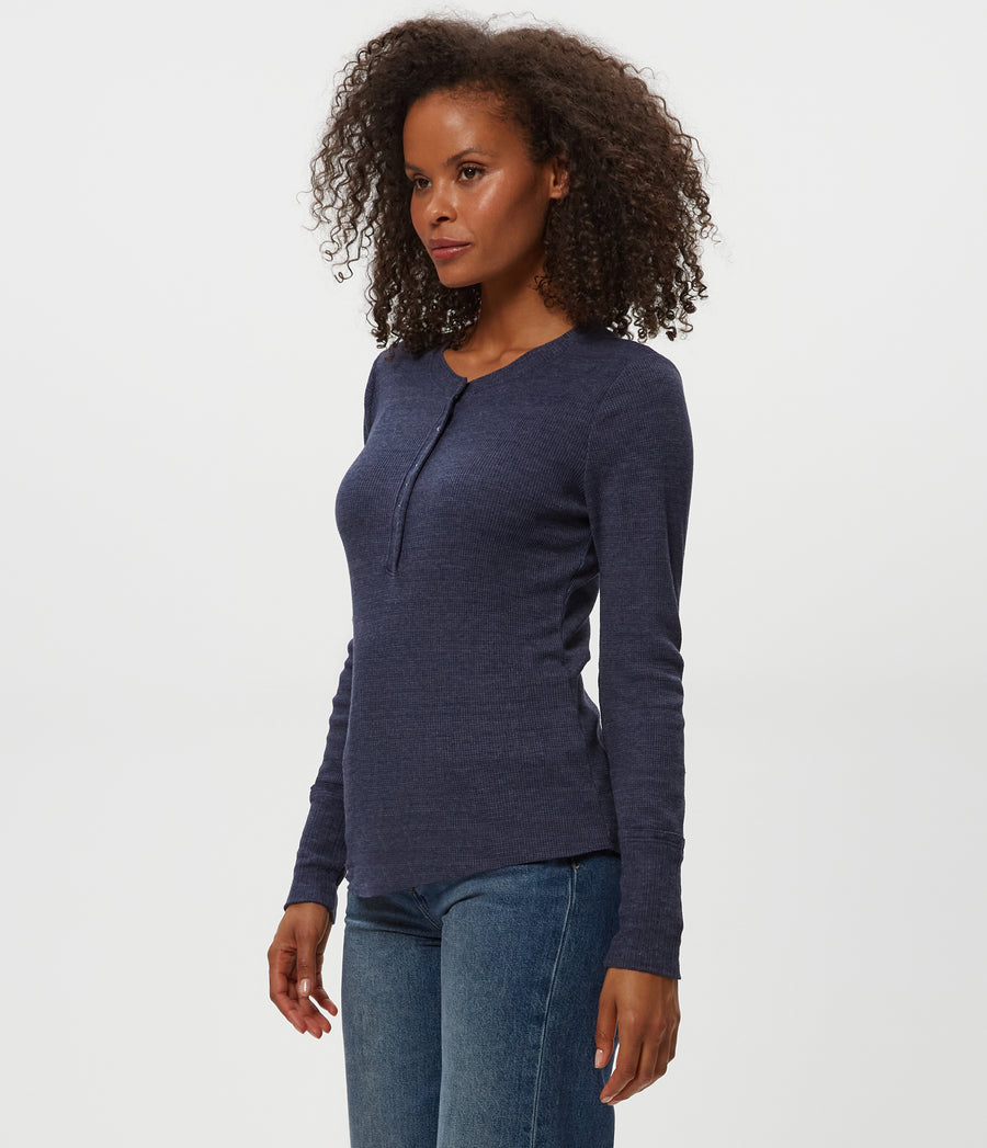 Regan Thermal Henley Tee in Nocturnal Blue Side View #NOCTURNAL