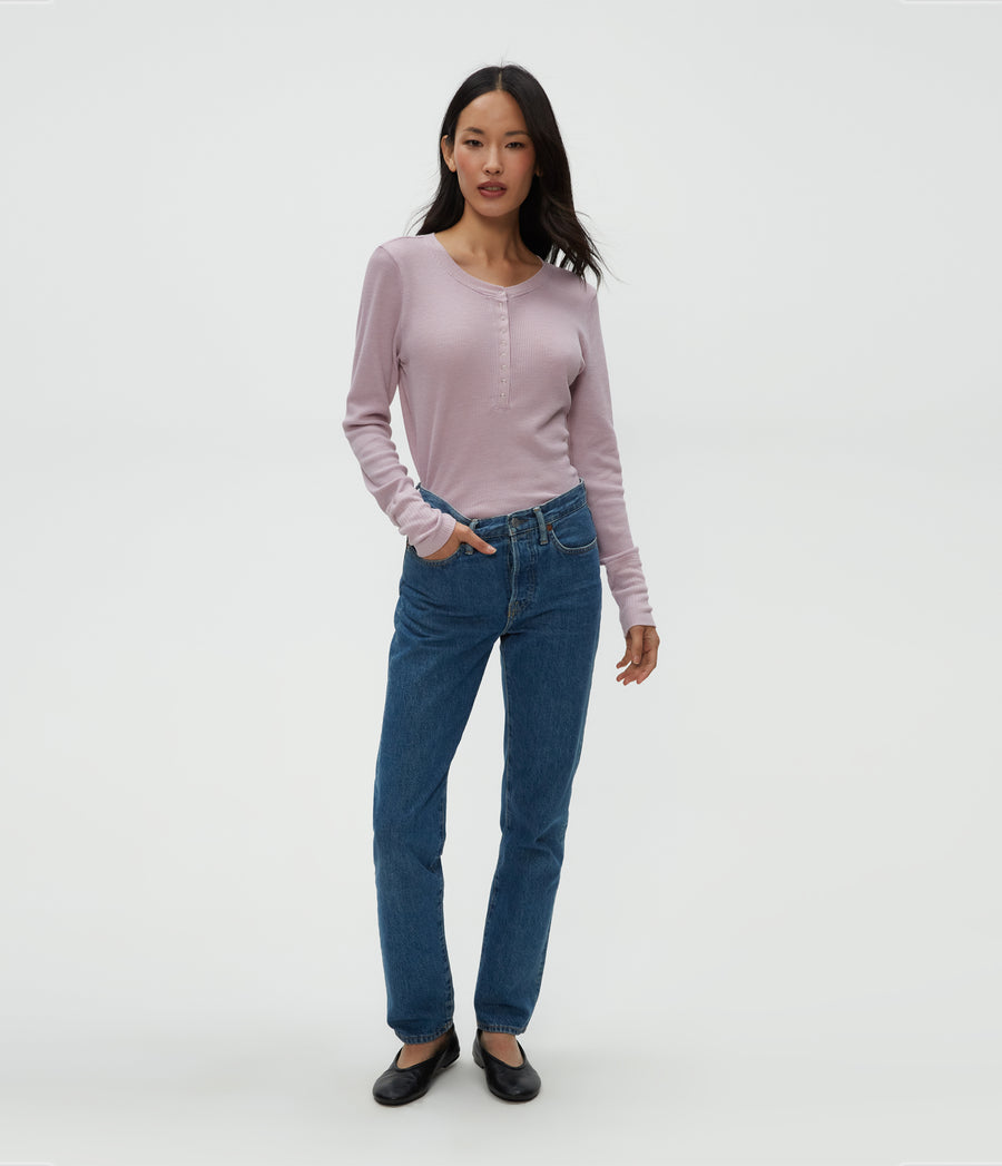 Regan Thermal Henley Tee in Sachet Pink Full Body View #SACHET