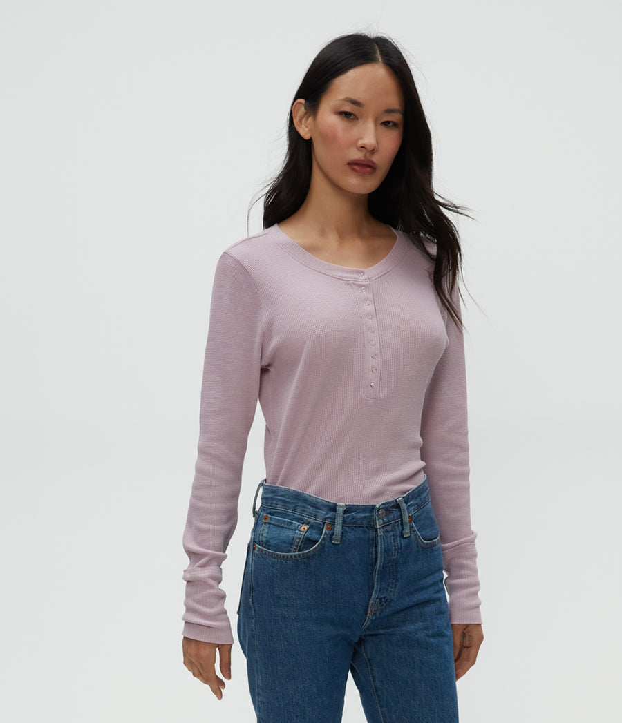 Regan Thermal Henley Tee in Sachet Pink Side View #SACHET