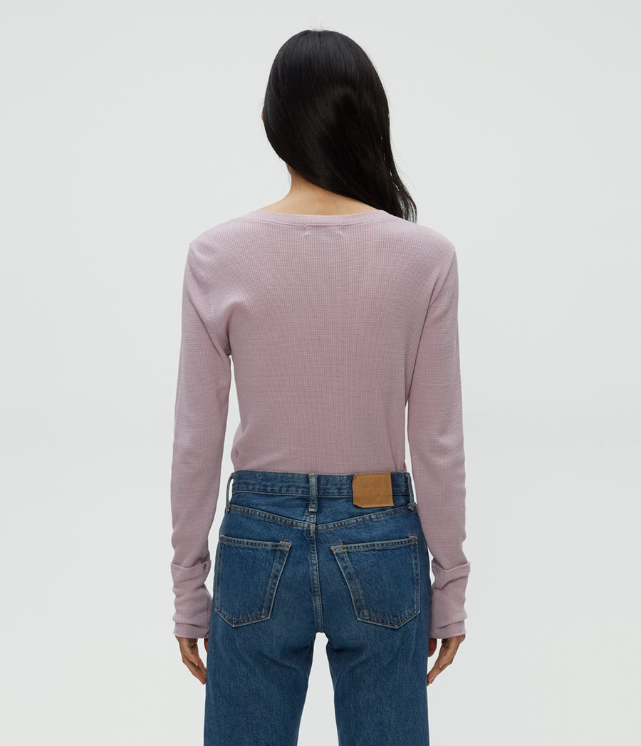 Regan Thermal Henley Tee in Sachet Pink Back View #SACHET