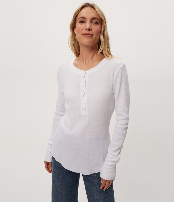 Regan Thermal Henley Tee in White Full Body View #WHITE