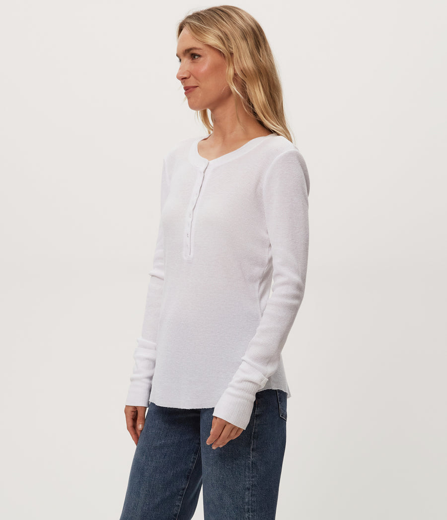 Regan Thermal Henley Tee in White Full Body View #WHITE