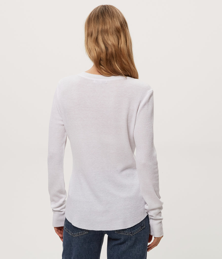 Regan Thermal Henley Tee in White Full Body View #WHITE