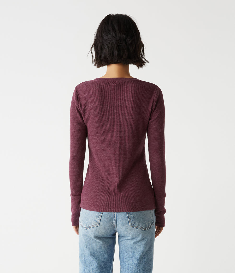 Romeo Thermal V-Neck Tee in Beetroot Red Back View #BEETROOT