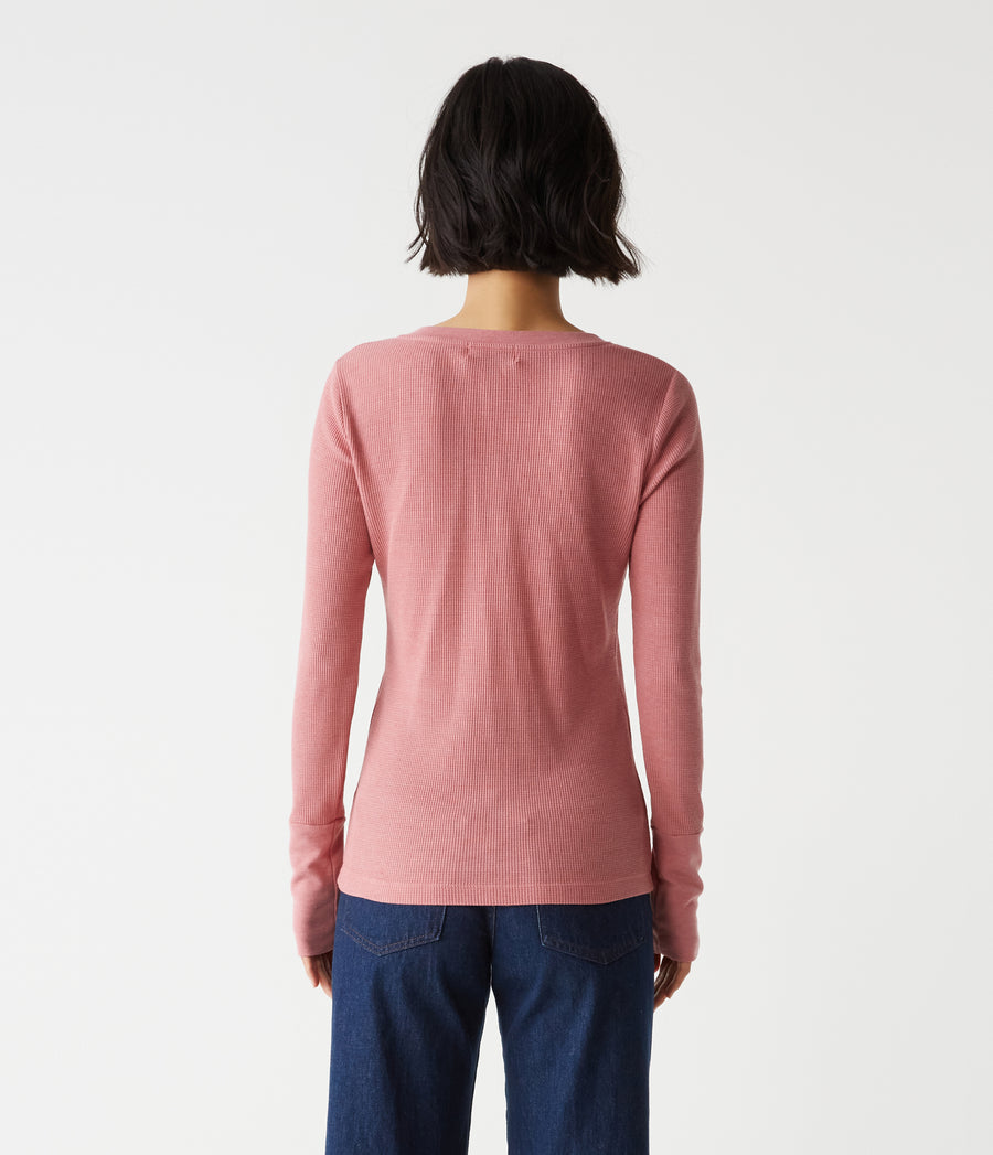 Romeo Thermal V-Neck Tee in Berrywood Pink Back View #BERRYWOOD