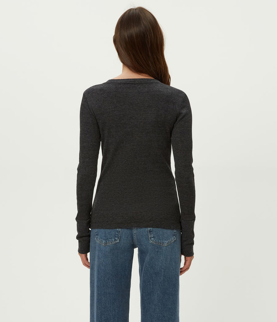 Romeo Thermal V-Neck Tee in Charcoal Grey Back View #CHARCOAL
