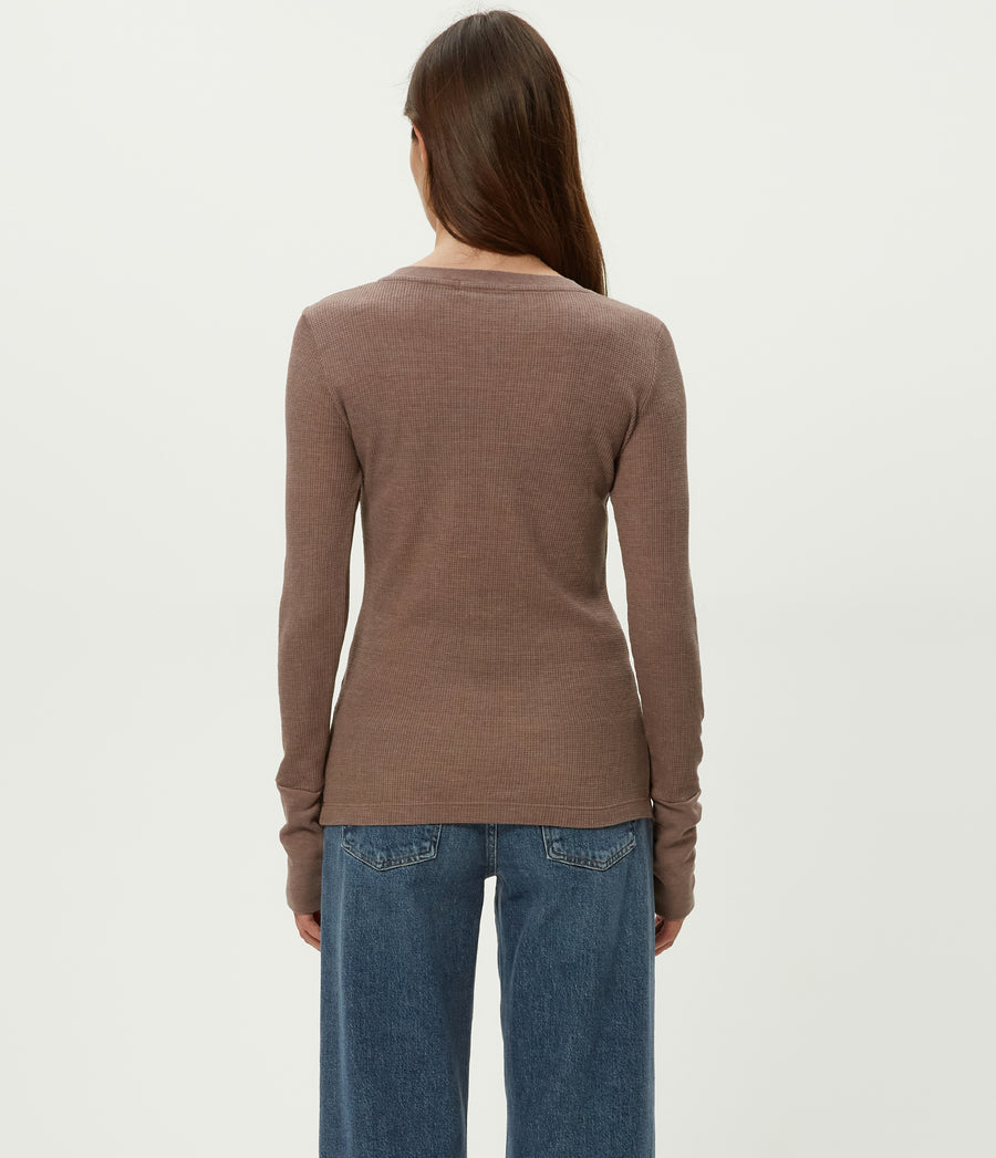Romeo Thermal V-Neck Tee in Cobblestone Brown Back View #COBBLESTONE